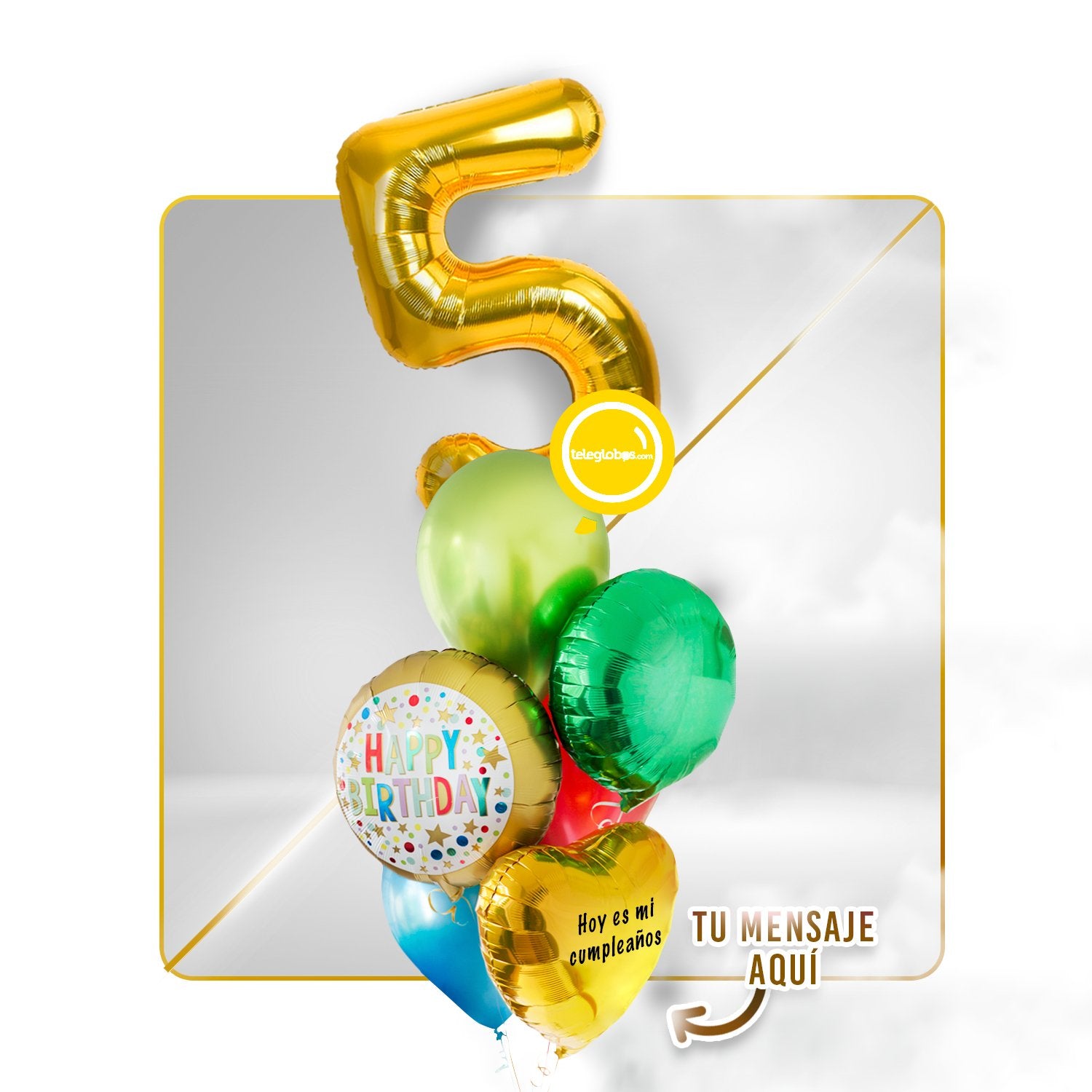 Kit Celebra -Rainbow Birthday- con Globos de Helio (Una Torre)