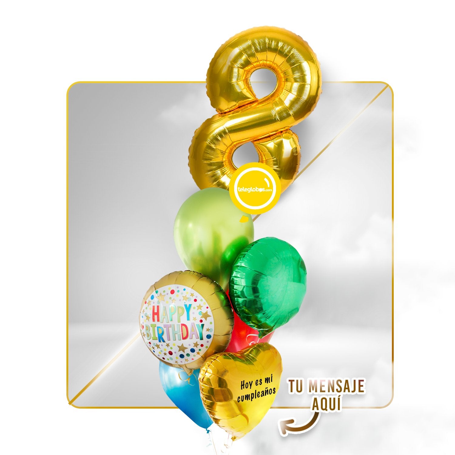 Kit Celebra -Rainbow Birthday- con Globos de Helio (Una Torre)