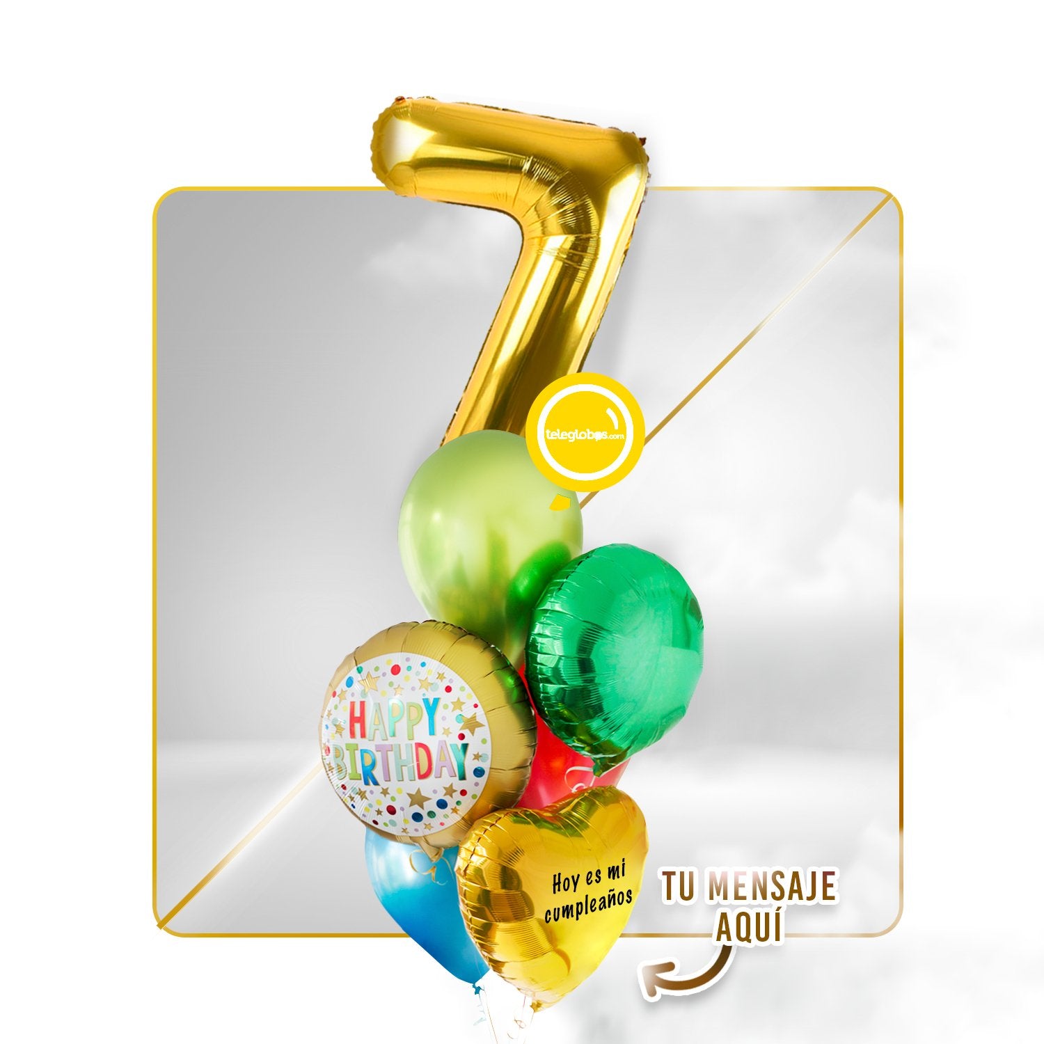 Kit Celebra -Rainbow Birthday- con Globos de Helio (Una Torre)