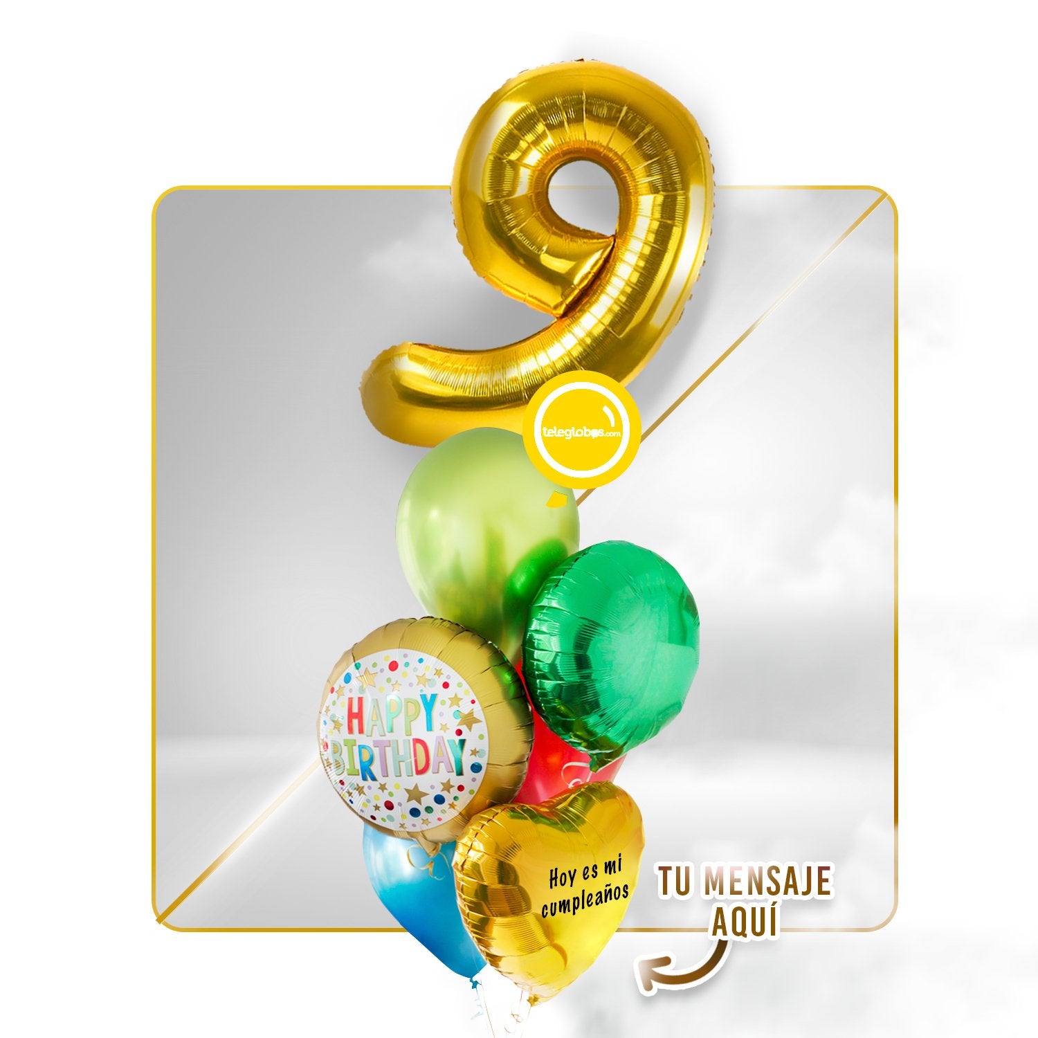Kit Celebra -Rainbow Birthday- con Globos de Helio (Una Torre)