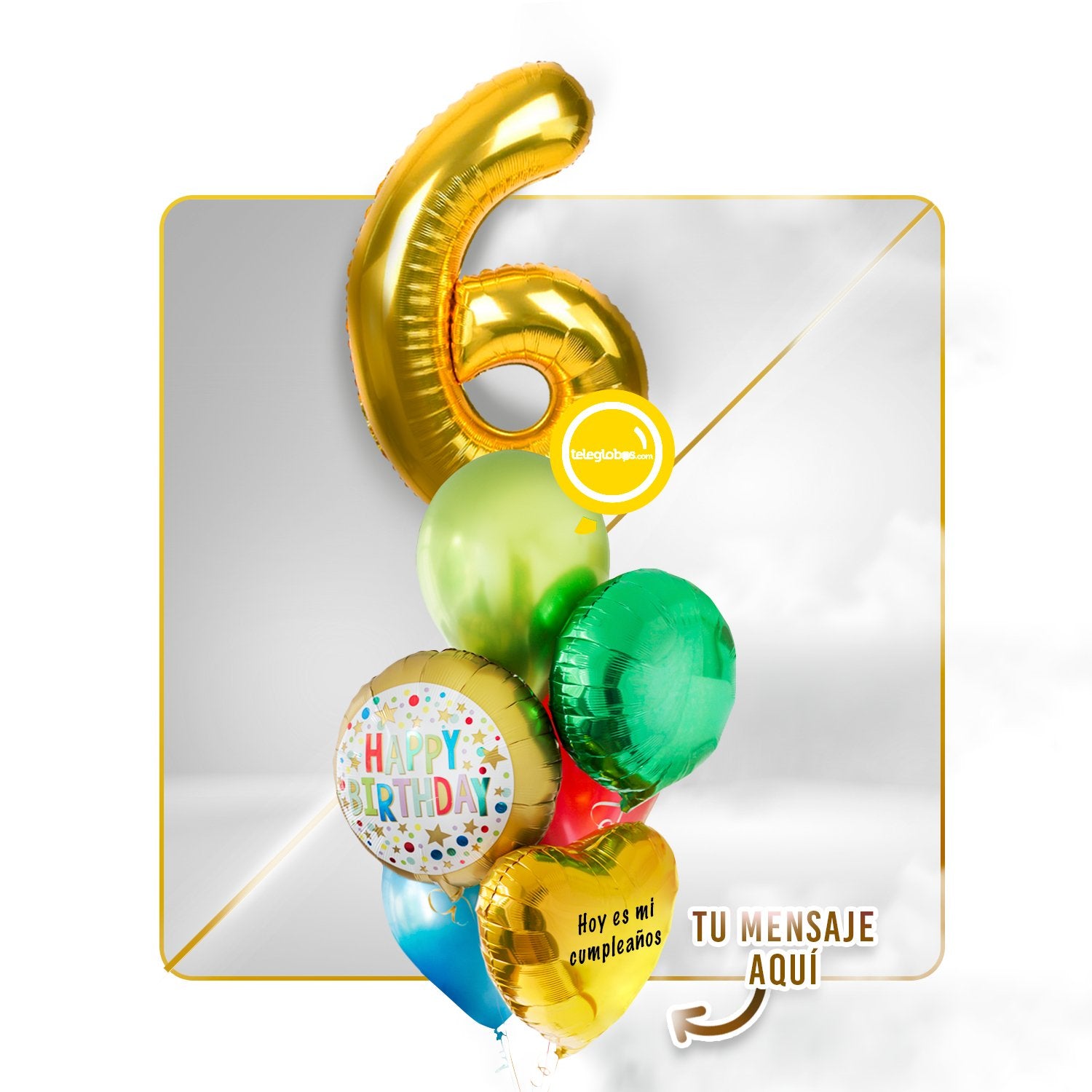Kit Celebra -Rainbow Birthday- con Globos de Helio (Una Torre)
