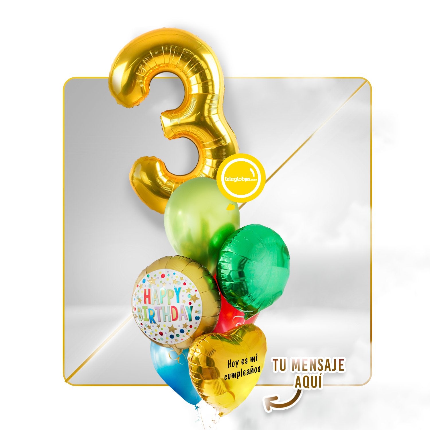 Kit Celebra -Rainbow Birthday- con Globos de Helio (Una Torre)