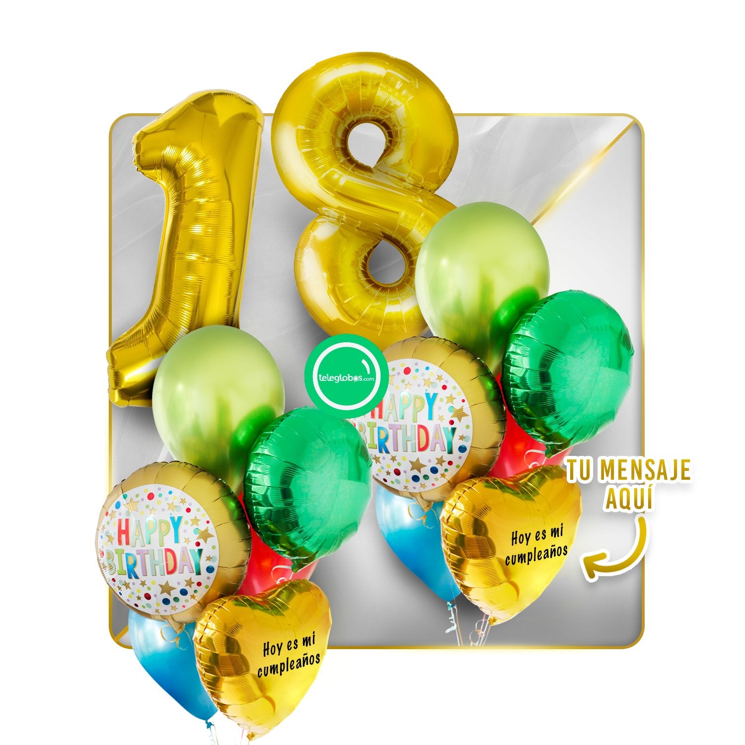 Kit Celebra -Rainbow Birthday- con Globos de Helio | Globos y Regalos Teleglobos.com.mx.