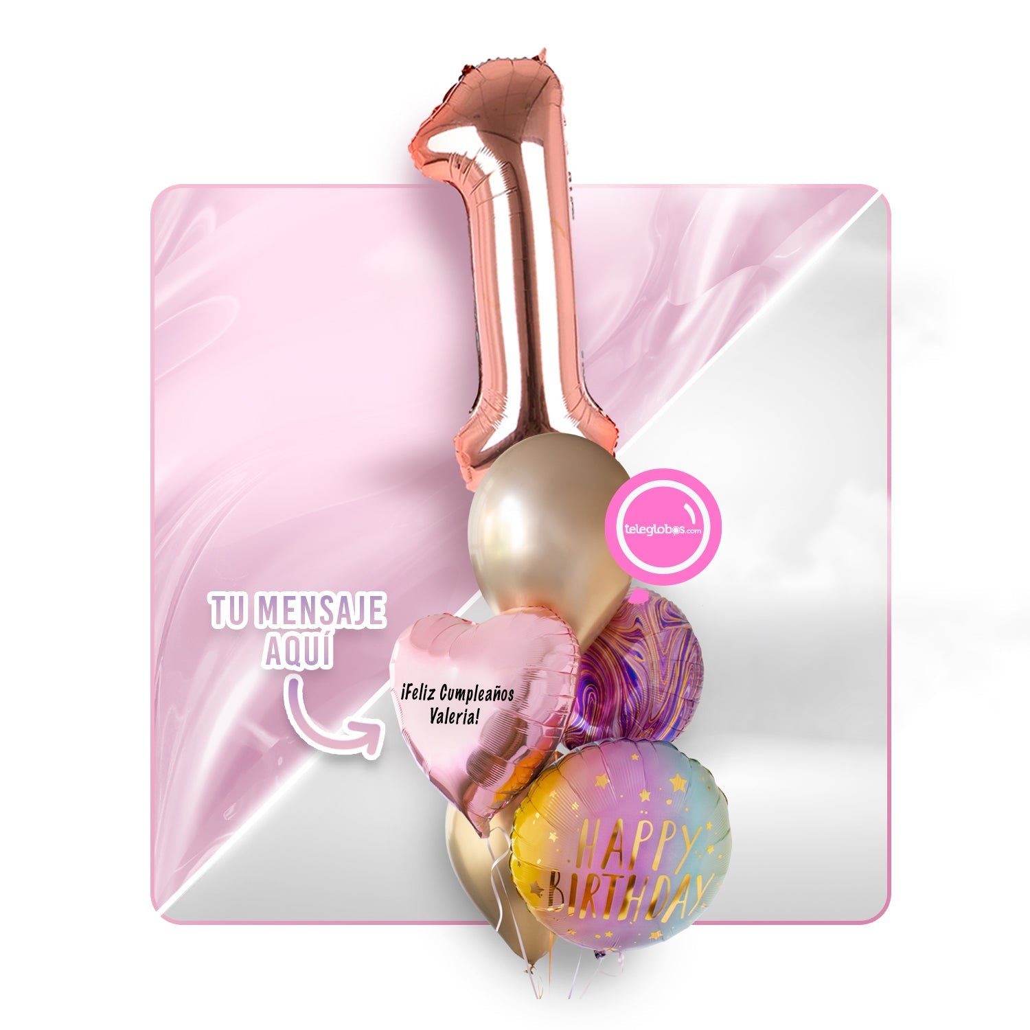 Kit Celebra -Rainbow Marblez - con Globos de Helio (Una Torre)