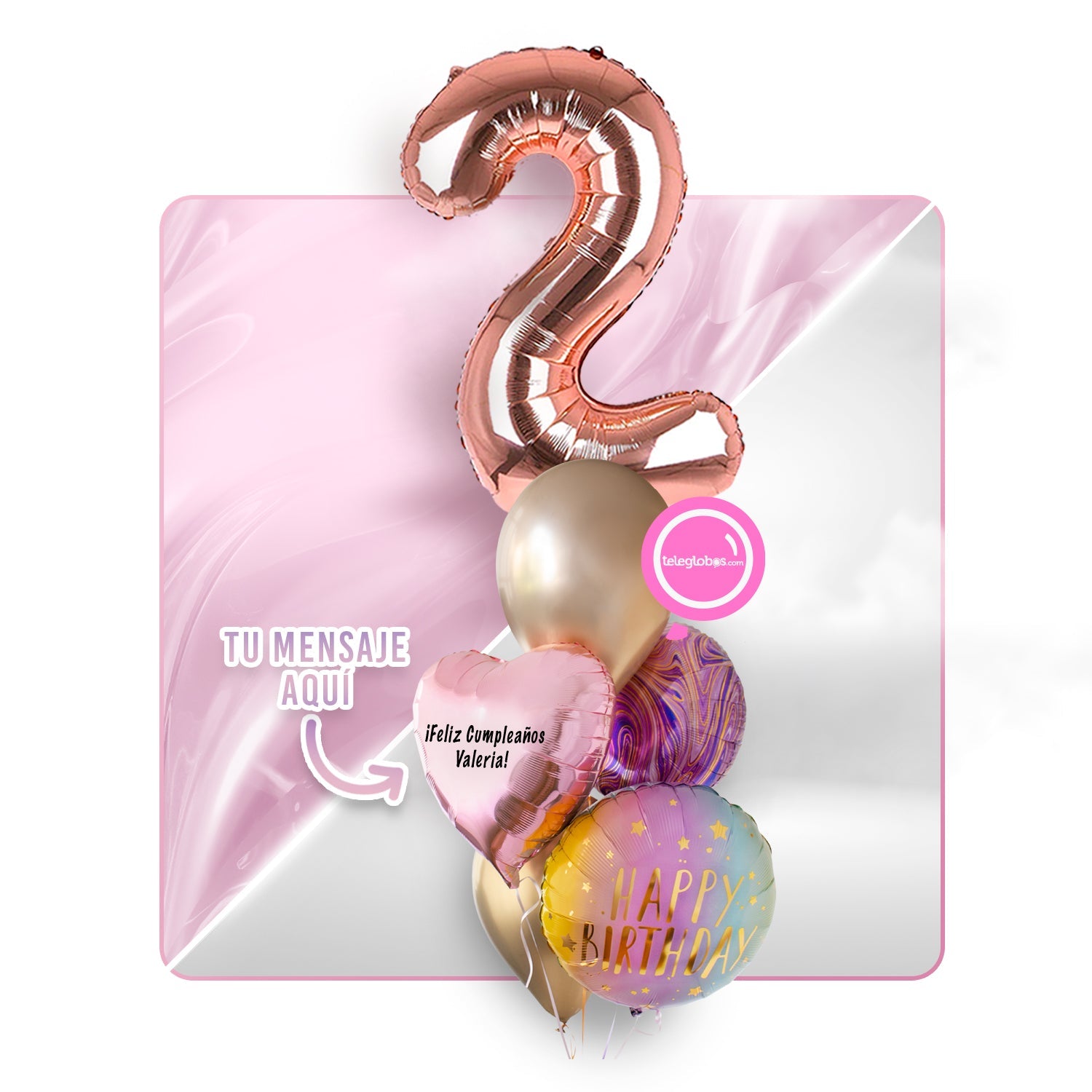 Kit Celebra -Rainbow Marblez - con Globos de Helio (Una Torre)