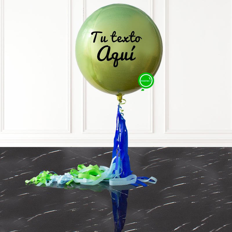 Orbz Verde degradado con helio personalizado | Globos y Regalos Teleglobos.com.mx.