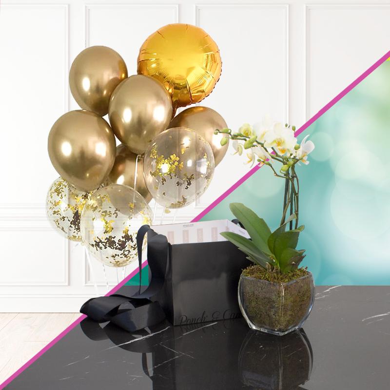 Orquídea Mini + Racimo de globos cromo -SET005- | Globos y Regalos Teleglobos.com.mx.