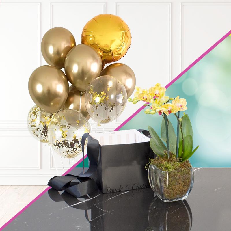 Orquídea Mini + Racimo de globos cromo -SET005- | Globos y Regalos Teleglobos.com.mx.