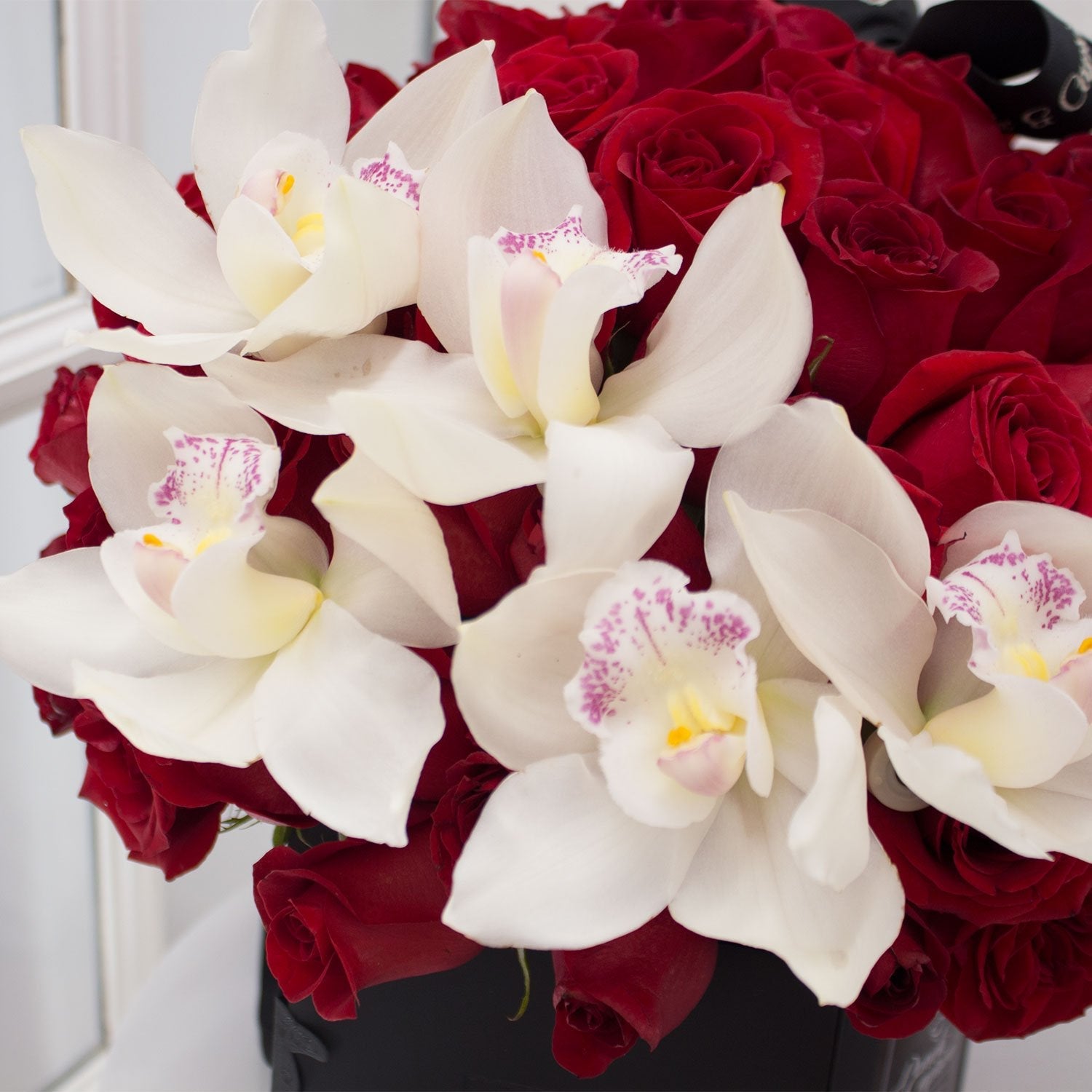 Orquídeas y 60 Rosas Rojas en Caja -Domo- | Globos y Regalos Teleglobos.com.mx.