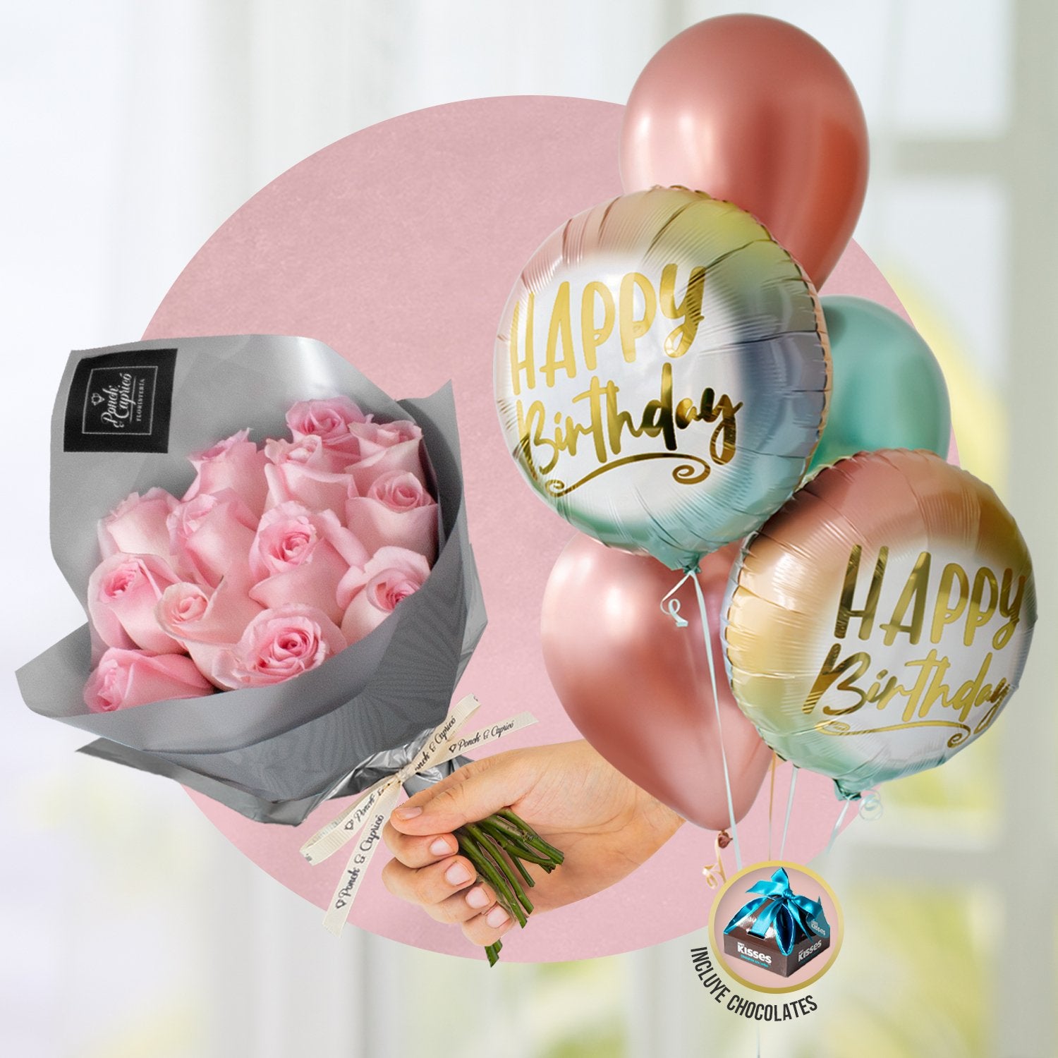 Ramillete de 12 rosas + Bouquet de Globos -SET026-