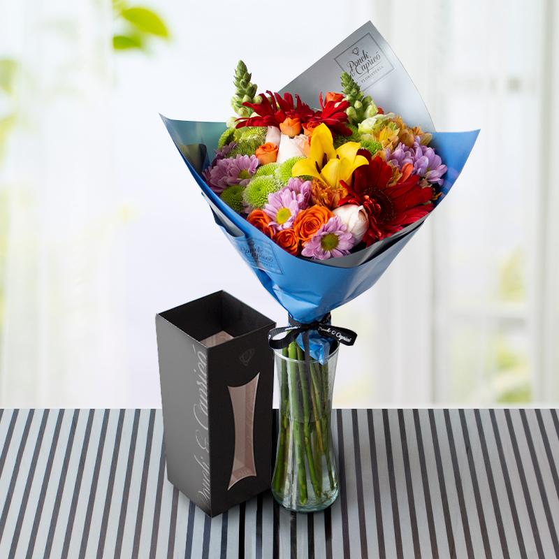 Ramillete de Boca Dragón, Lillies, Rosas y Gerberas - PRAM014 | Globos y Regalos Teleglobos.com.mx.