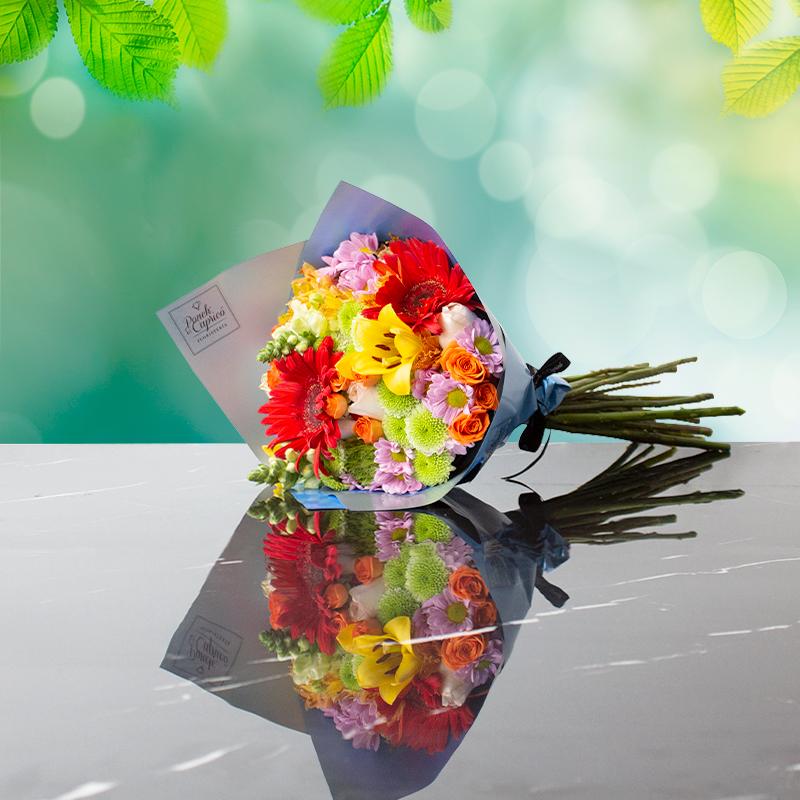 Ramillete de Boca Dragón, Lillies, Rosas y Gerberas - PRAM014 | Globos y Regalos Teleglobos.com.mx.