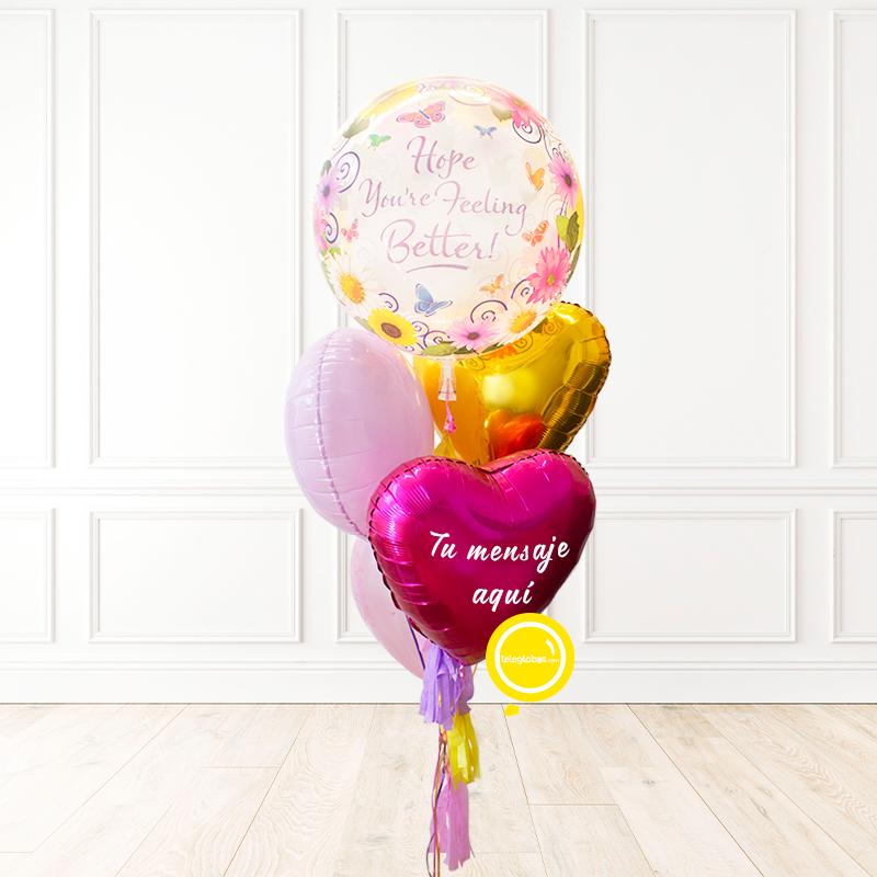 Ramillete de Girasoles + Bunch de Globo Burbuja y Personalizado con helio -SET003- | Globos y Regalos Teleglobos.com.mx.