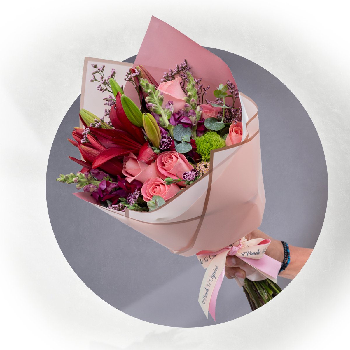 Ramillete de Lillies, Rosas, Boca Dragón - PRAM001