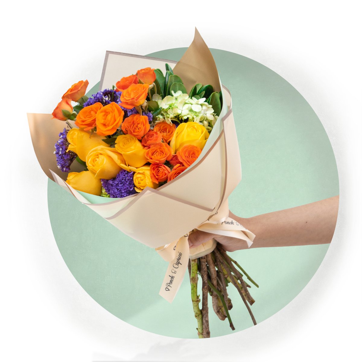 Ramillete de Rosas, Mini Rosas y Hortensias + Bunch de Globos con Helio Personalizado -SET047- | Globos y Regalos Teleglobos.com.mx.