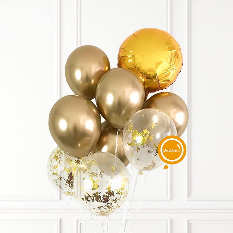 Ramo de 9 Globos inflados c/ Helio (Cromo, Transparente y Metálico) | Globos y Regalos Teleglobos.com.mx.