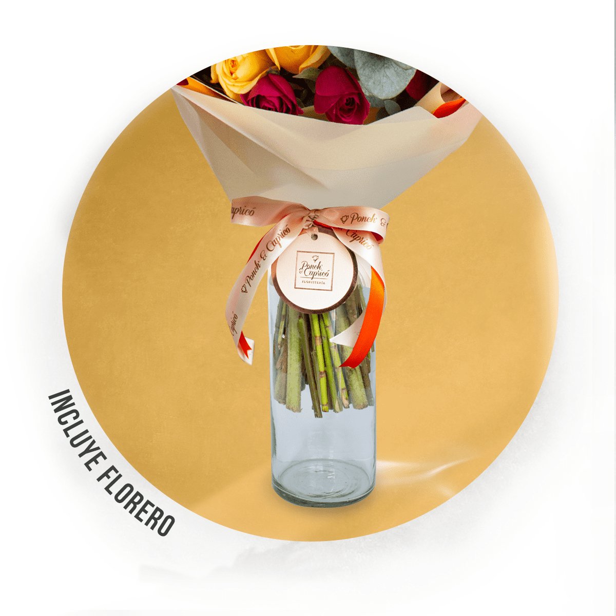 Rosas Amarillas, Rosas Naranja, Mini Fucsia y Dólar Rojo Preservado -ALA017-