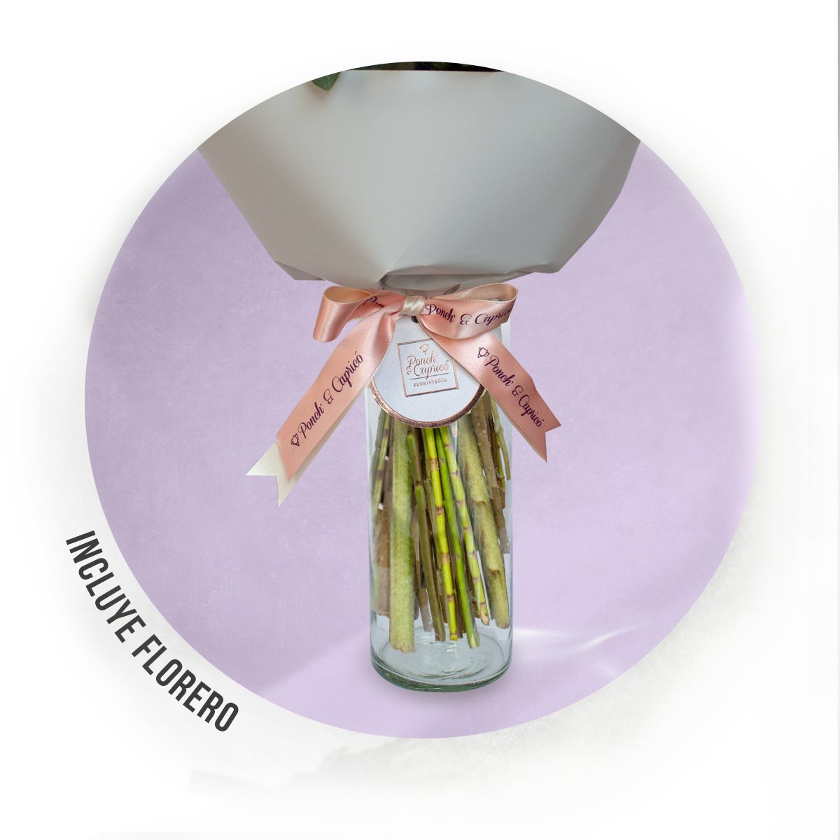 Rosas Blancas, Mini Rosas Hermosas, Mini Rosas Caricia y Lisianthus Pecoté Morado -ALA012-