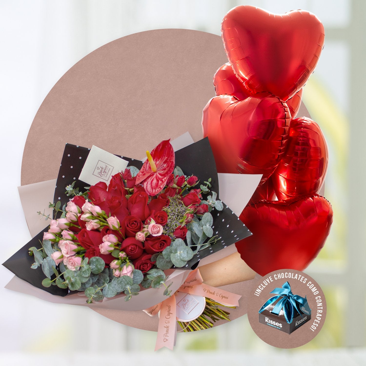 Rosas Rojas, Mini Señorita, Mini Rosas y Anturio Rojo -ALA018-