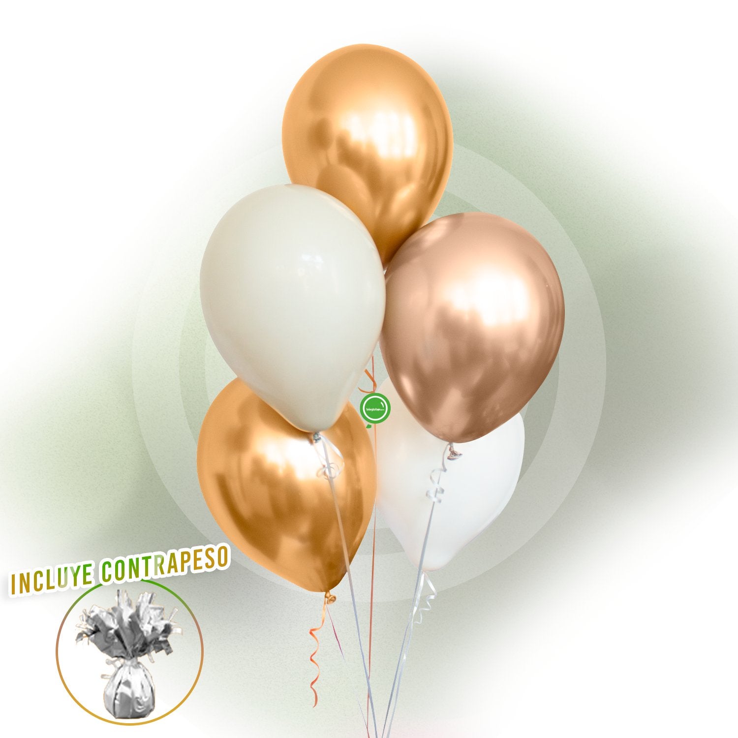 Torre de 5 Globos de Látex Cromo y Extra Premium de 11" Inflados con Helio (Dorado, Champagne)