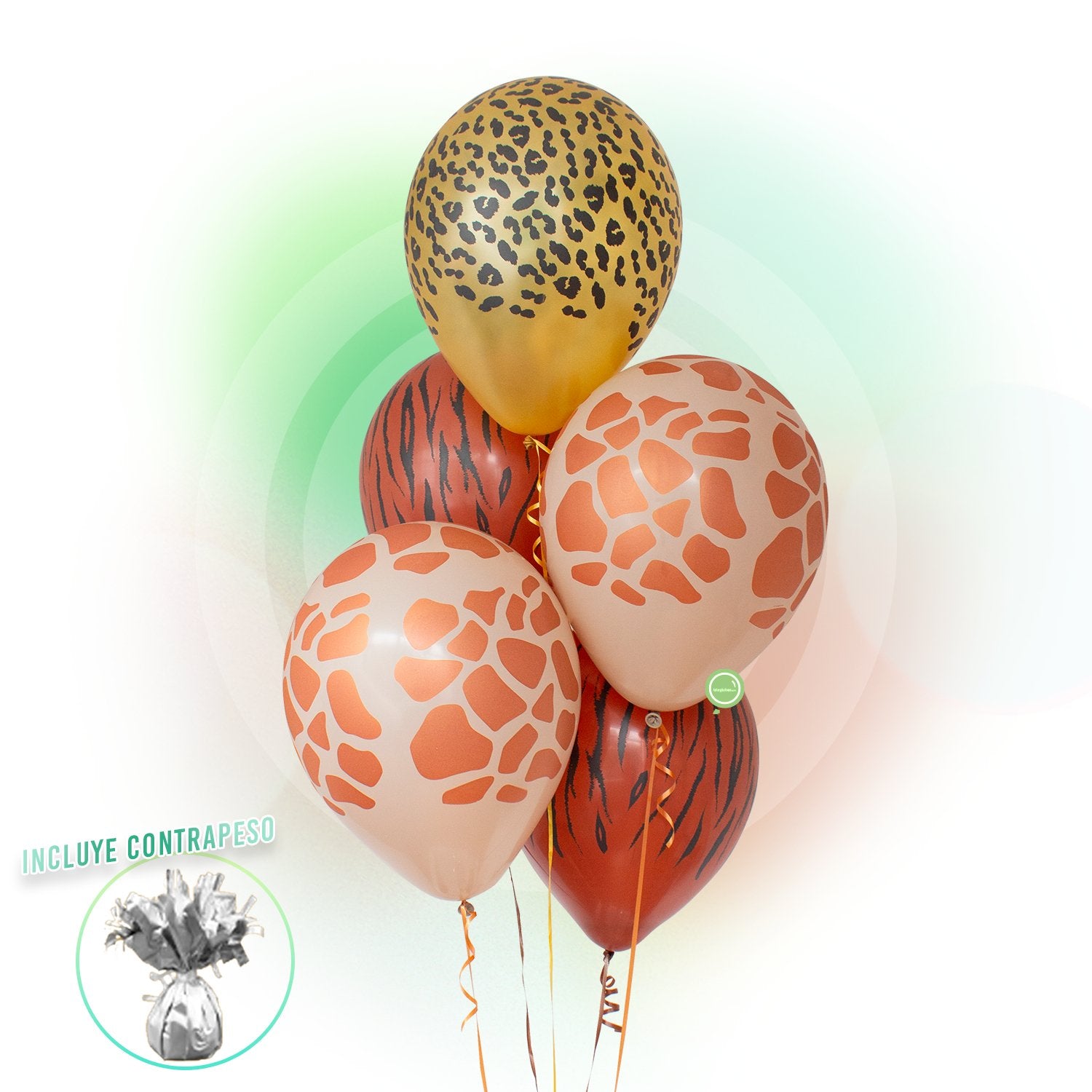 Torre de 5 Globos de Látex de 11 Animal Print Inflados con Helio