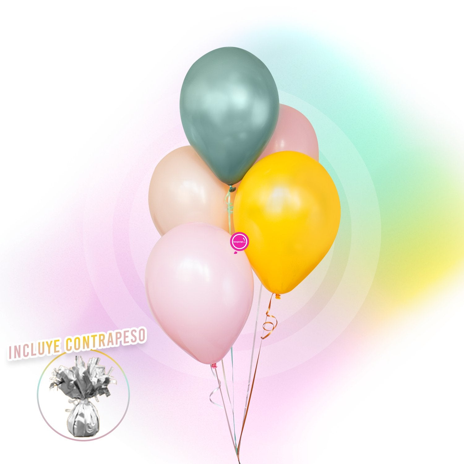 Torre de 5 Globos de Látex de 11" en Colores Pastel e Inflados con Helio