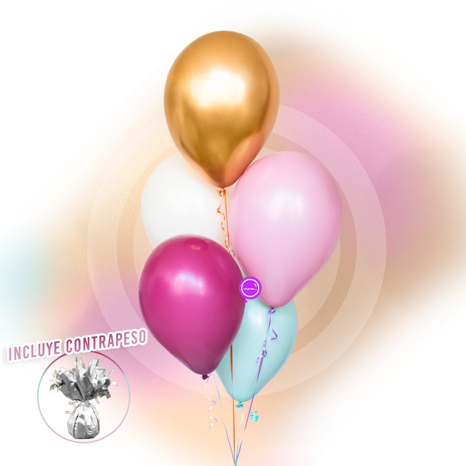 Torre de 5 Globos de Látex de 11" Pastel Multicolor e Inflados con Helio