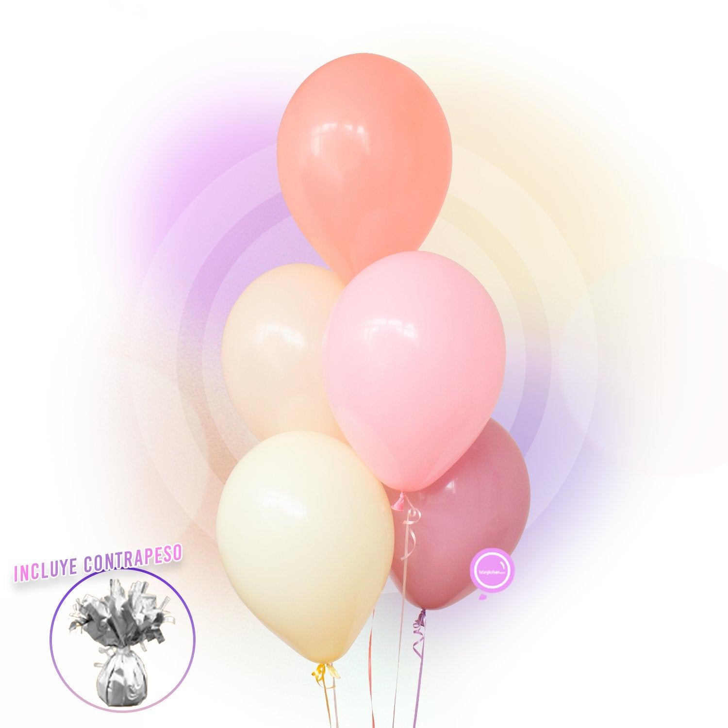 Torre de 5 Globos de Látex Extra Premium de 11 Inflados con Helio -Rainbow Boho-