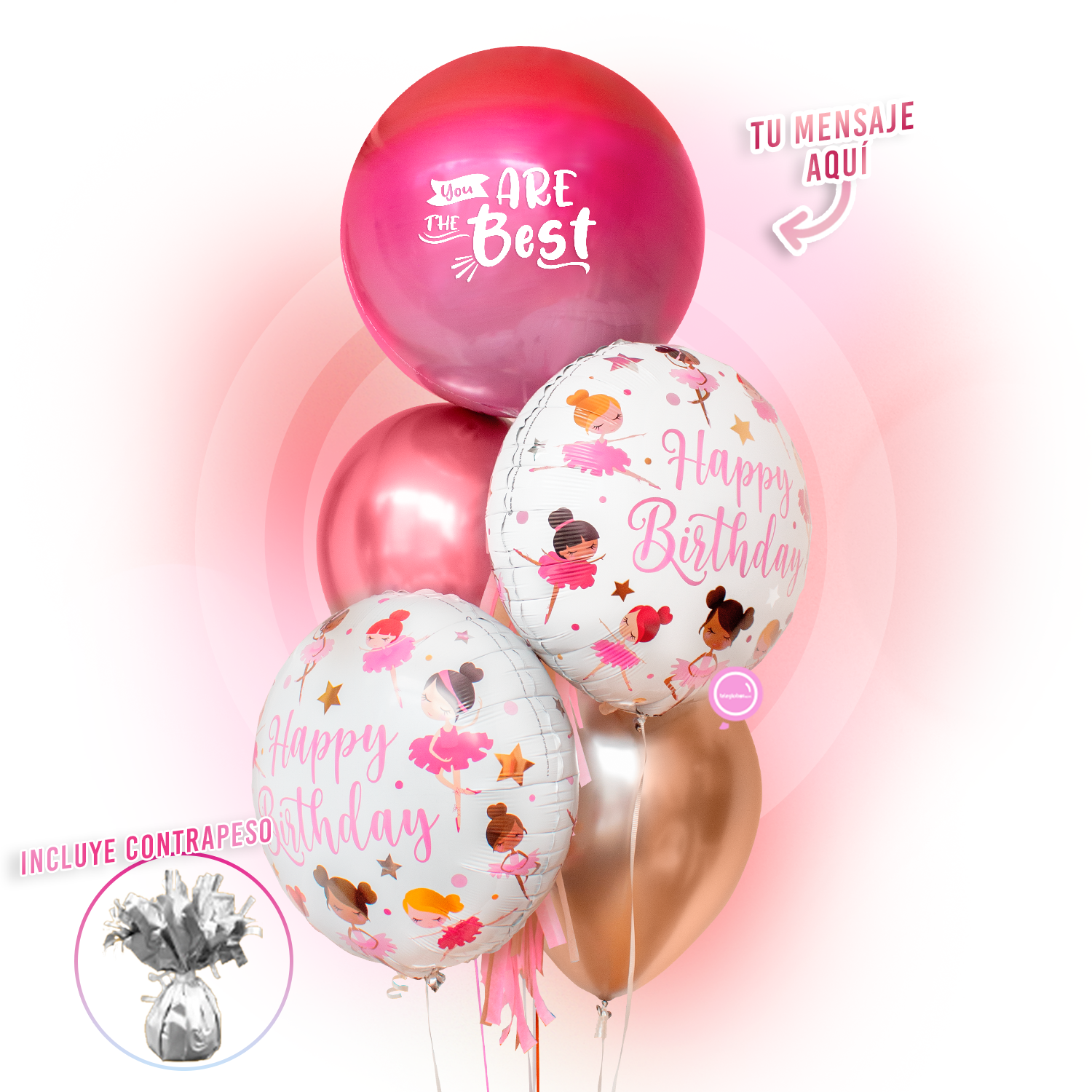 Bunch de Globos Inflados con Helio -Happy Birthday Ballet-