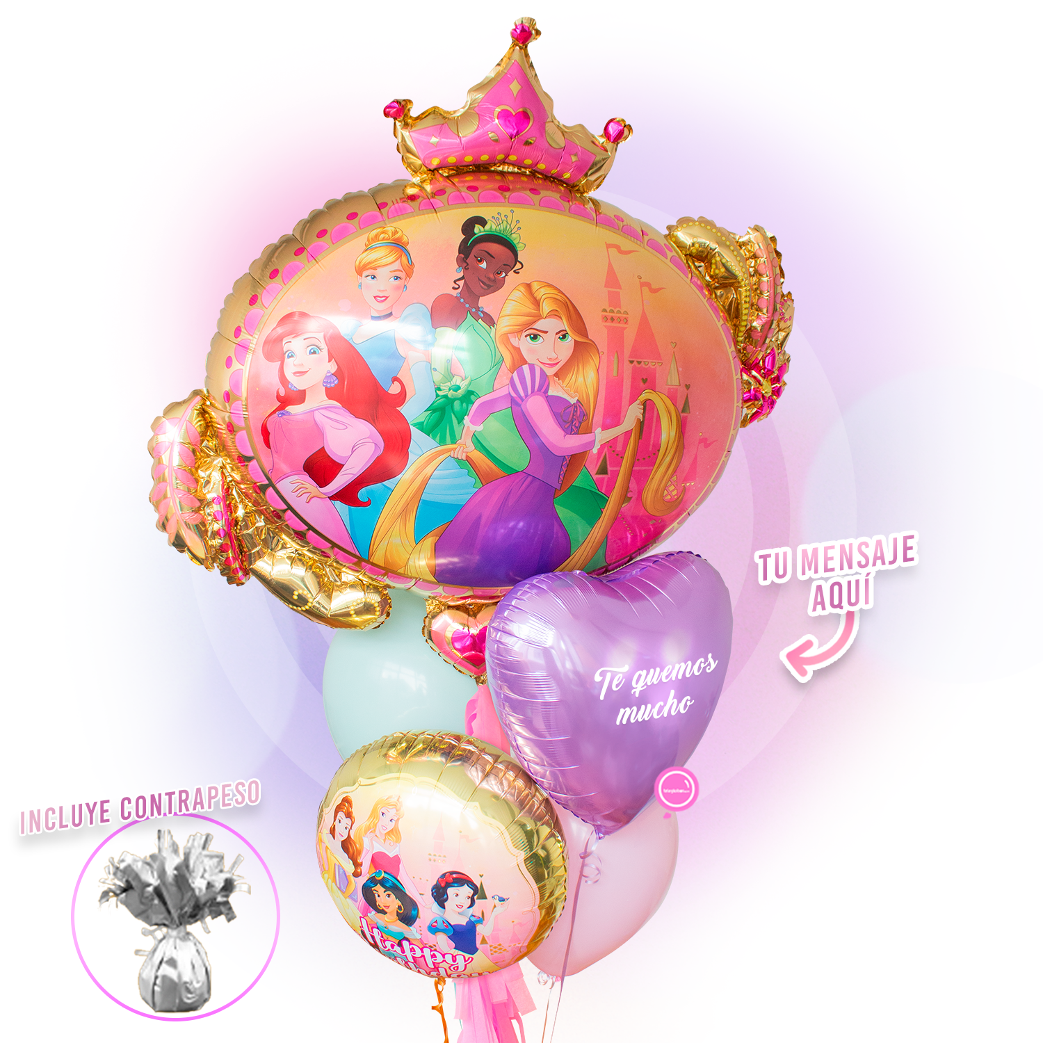 Bunch de Globos Inflados con Helio -Princesas de Disney-