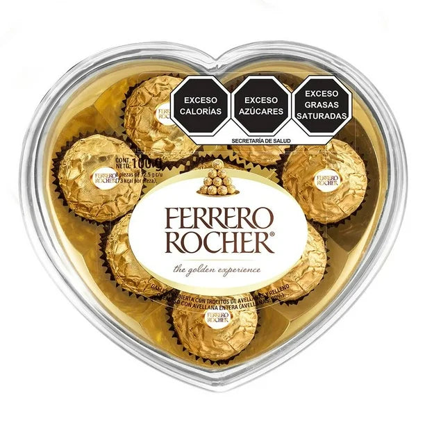 Chocolates Ferrero Rocher en Caja de Corazón - 8 Unidades. 100 gramos