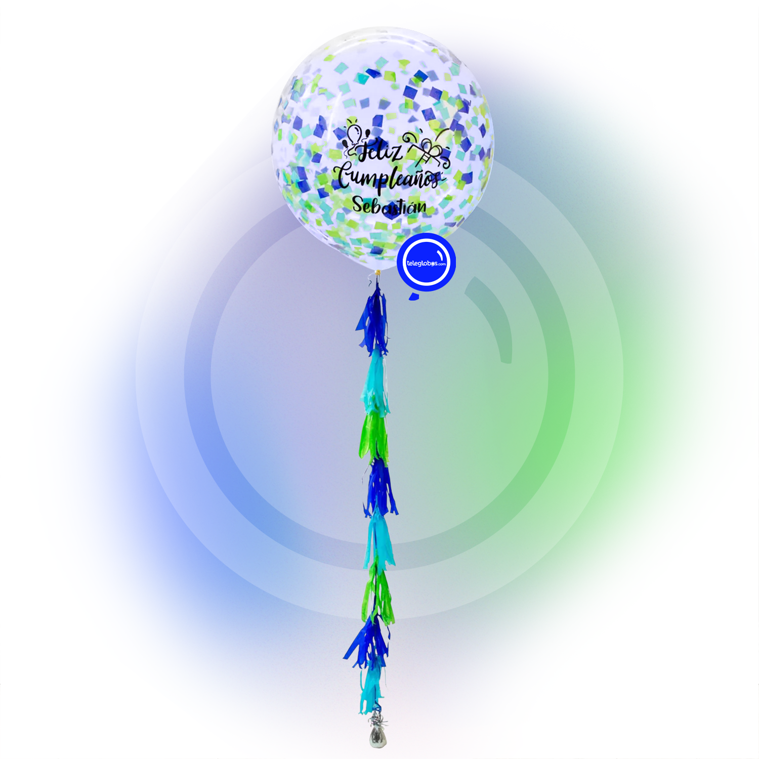Globo grande/gigante personalizado con confetti -con helio- Azul/Verde Eco* | Globos y Regalos Teleglobos.com.mx.