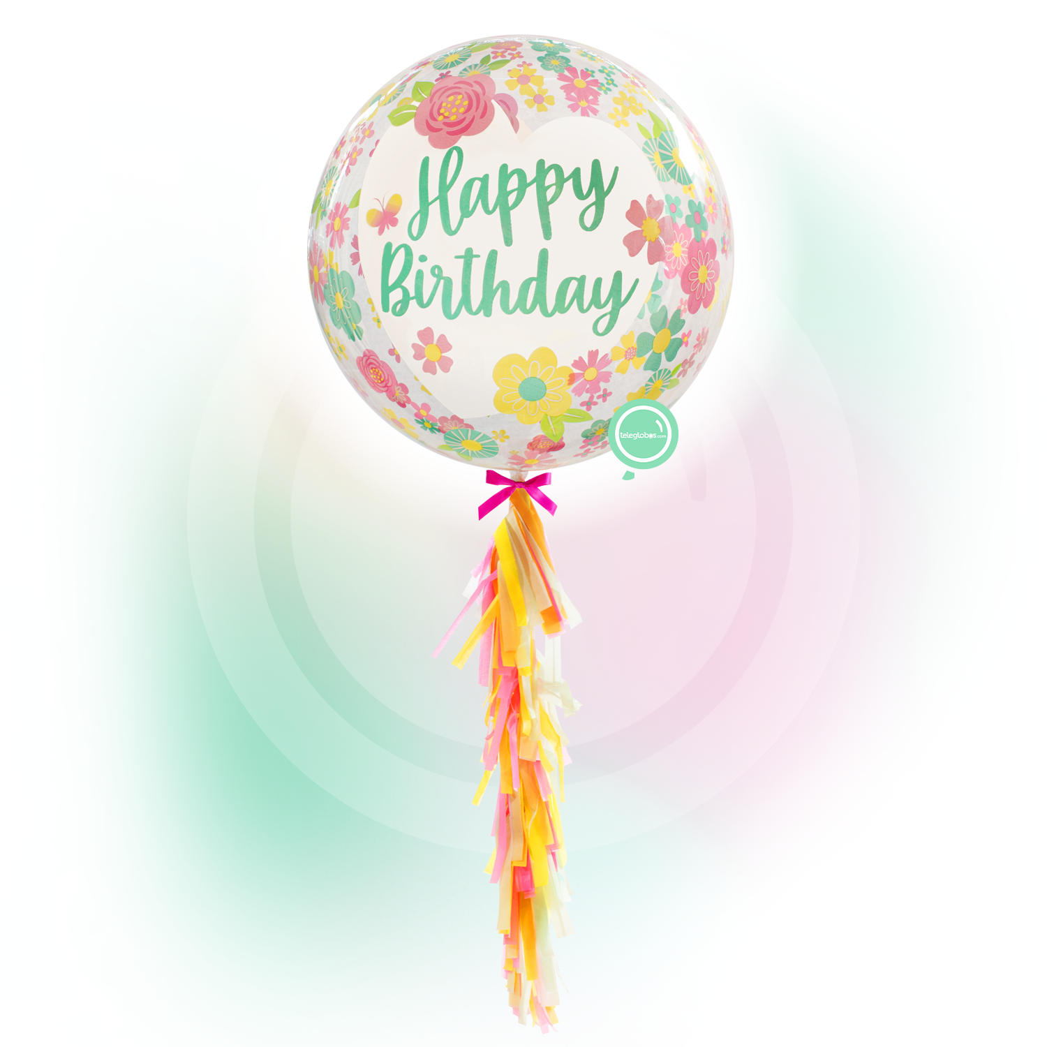 Globo Burbuja de 24" - Birthday Flowers