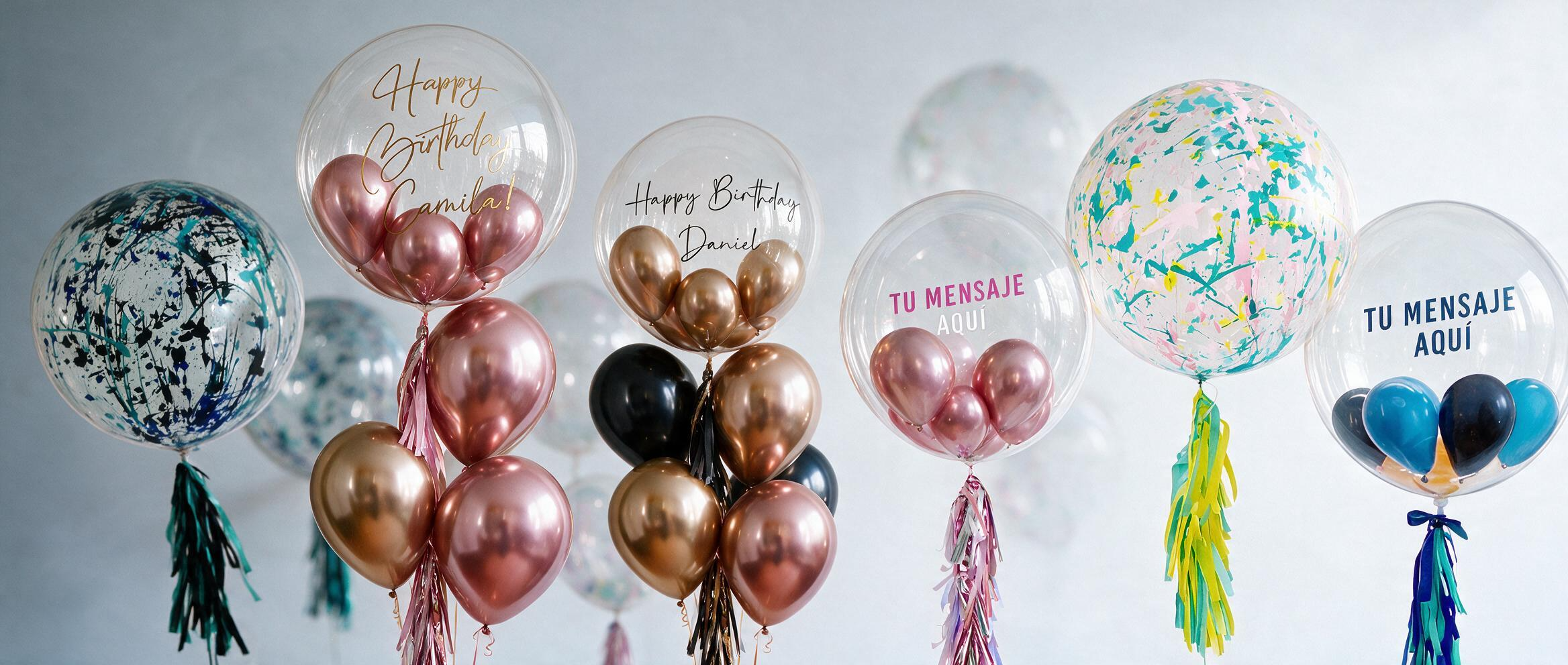 Globos burbujas Personalizados Flotando con globos cromo de Teleglobos en CDMX