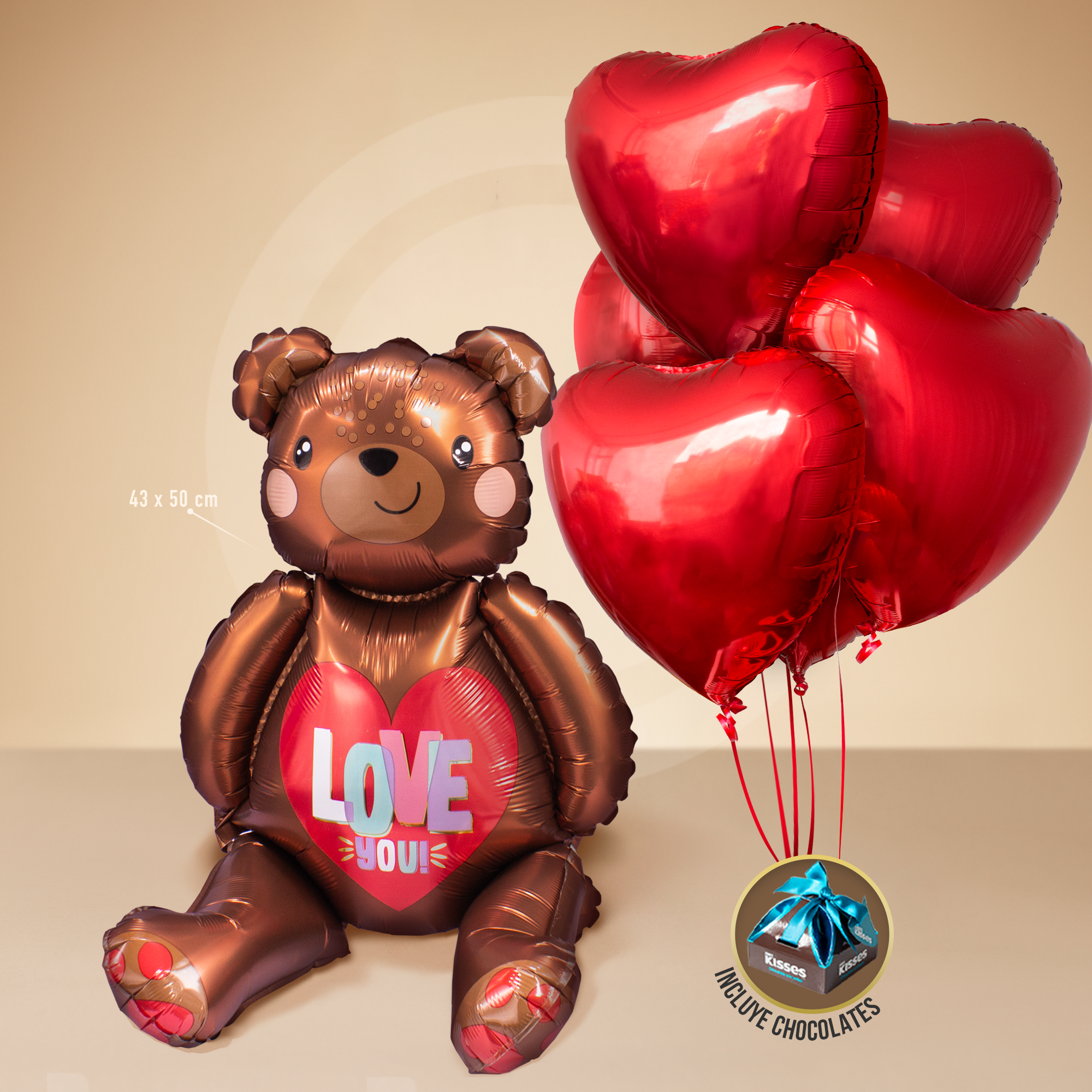 Media Docena de Corazones Rojos + Globo Metálico Air-Filled Decoration Teddy Bear de 20 -SET091-