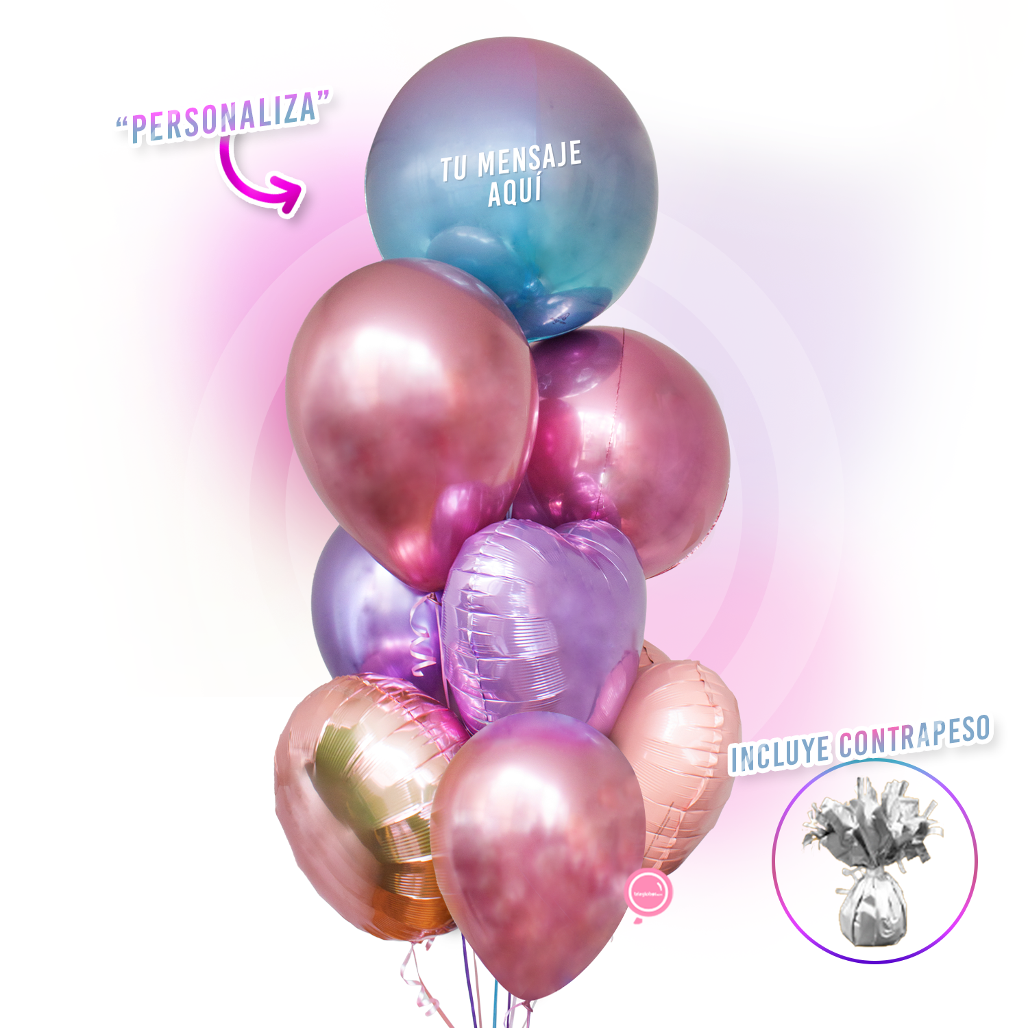 Mega Bunch de globos con helio personalizado - Pink Birthday -