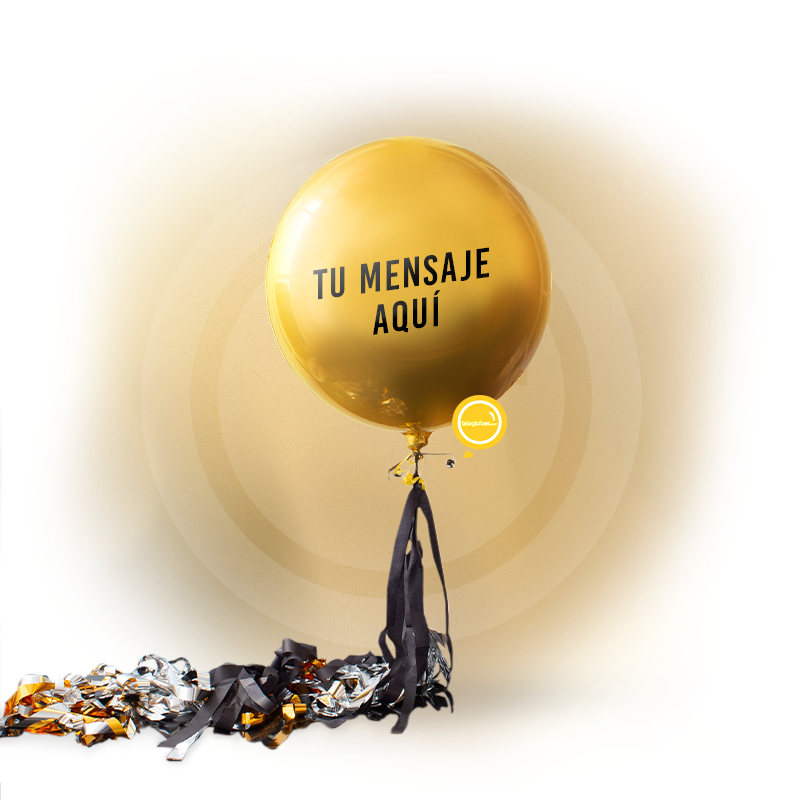 Orbz Dorado con helio personalizado -Escoge el texto- mensaje en globo