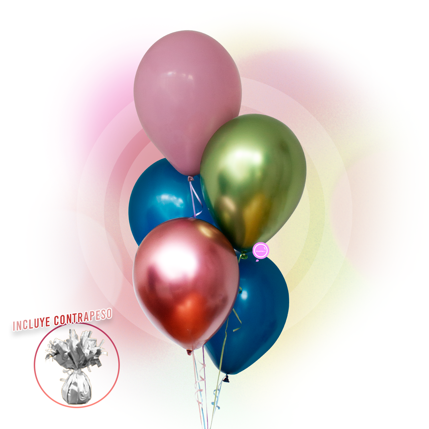 Torre de 5 Globos de Látex de 11" Blue Mint Inflados con Helio
