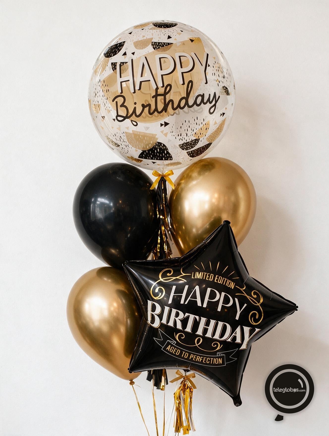 Bouquet de Cumpleaños -Burbuja Black & Gold- - Con Estrella Better With Age