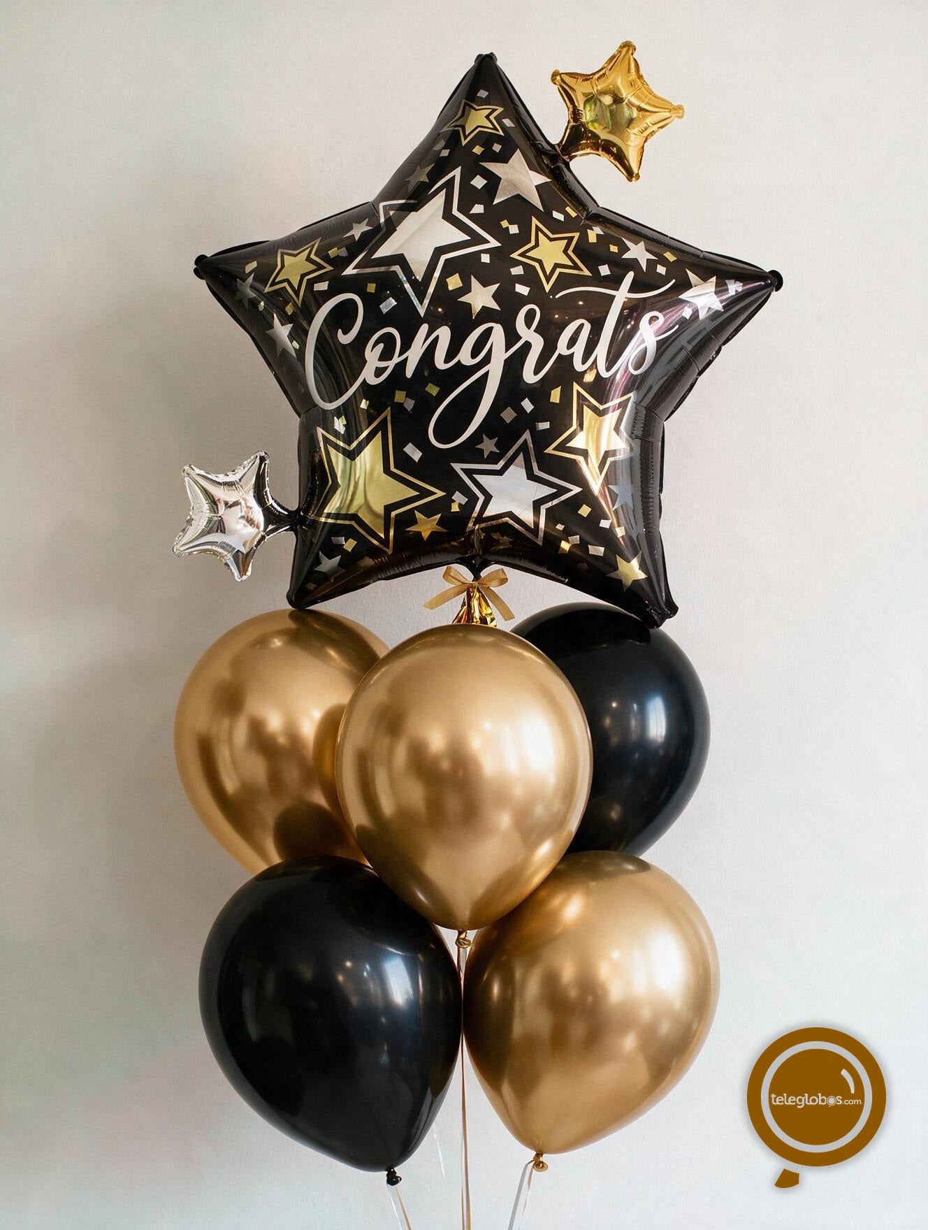Bouquet de Globos con Helio -Congrats Black & Gold-