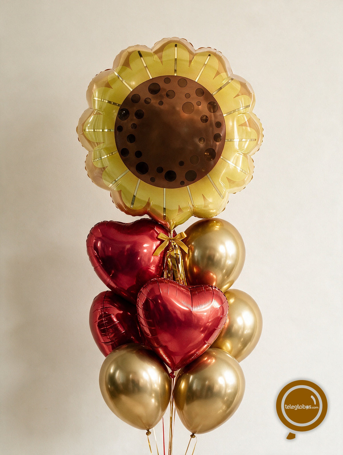 Bouquet de Globos de Amor -Girasol y Corazones- | Globos y Regalos Teleglobos.com.mx.