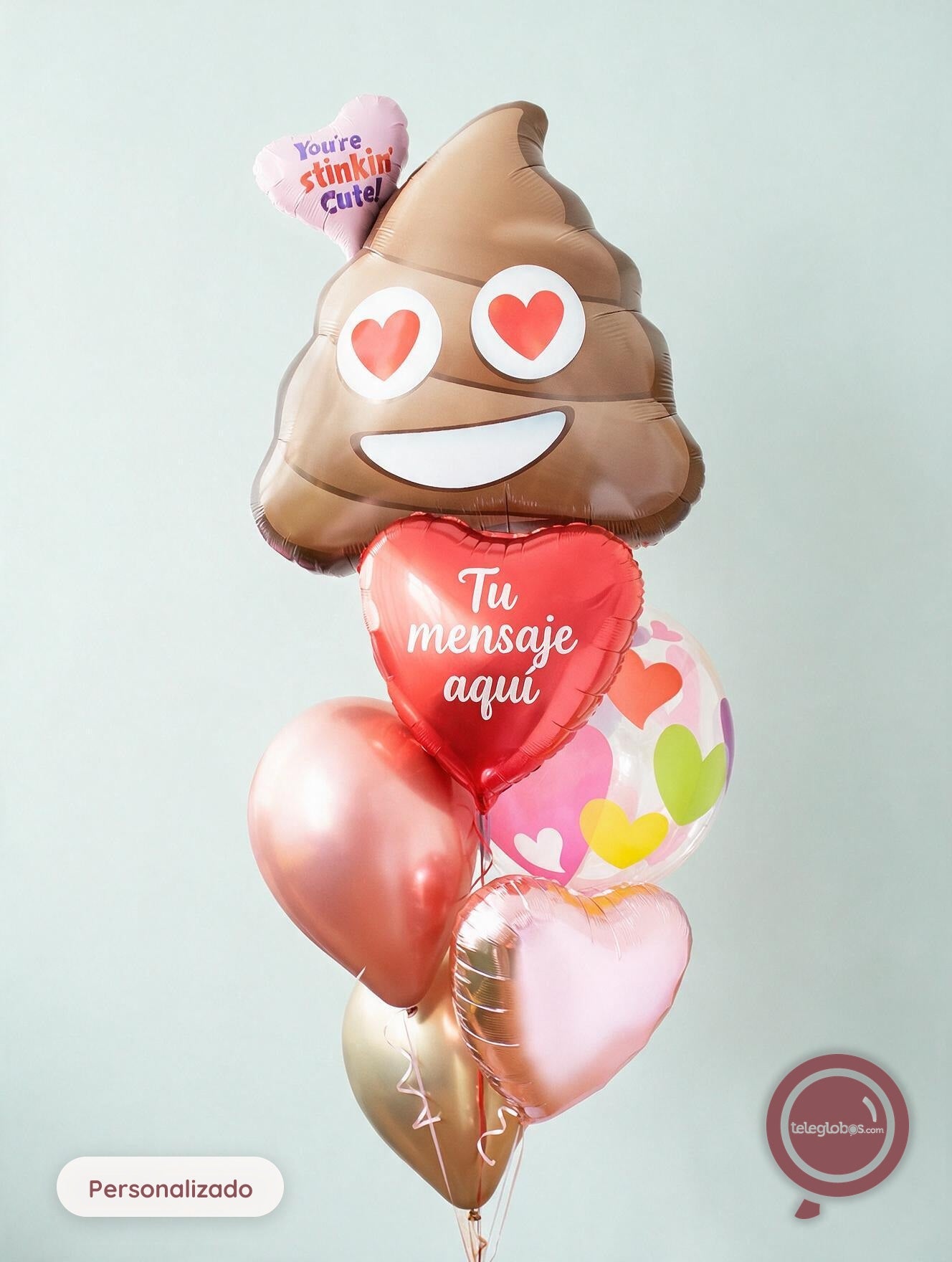Bunch de globos con helio - Choco - Burbuja Corazones-