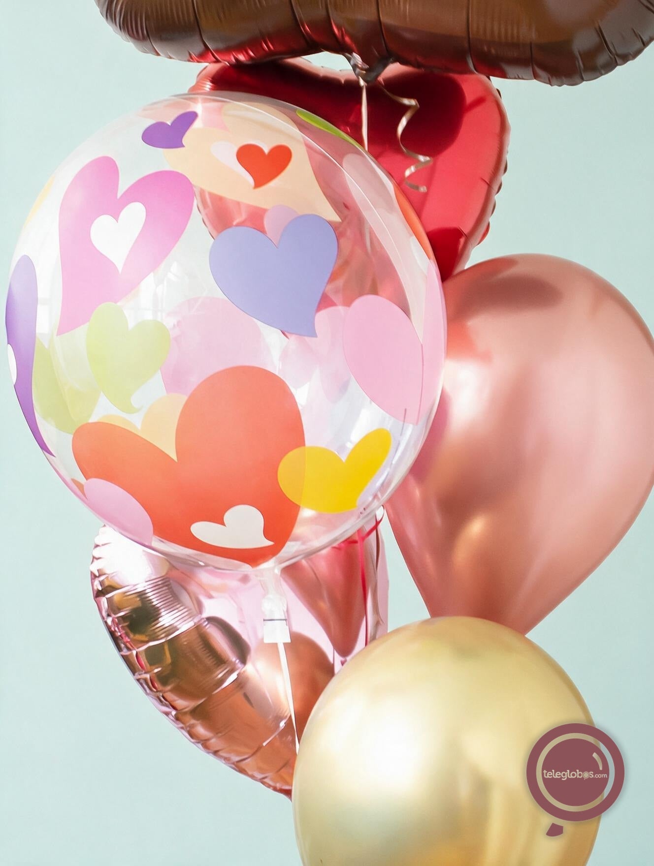 Bunch de globos con helio - Choco - Burbuja Corazones-