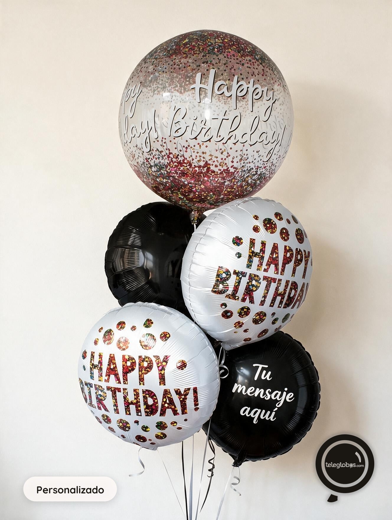 Bunch de Globos con Helio - Happy Birthday Sequins -