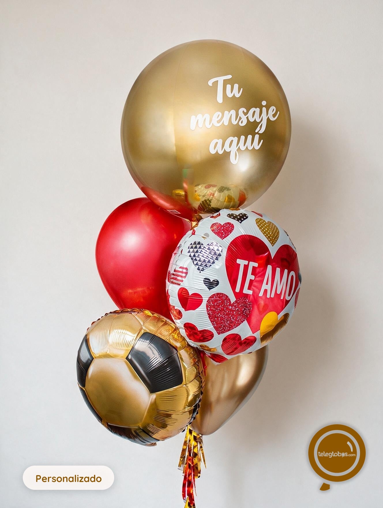 Bunch de Globos con Helio Personalizado - Te amo, Soccer -