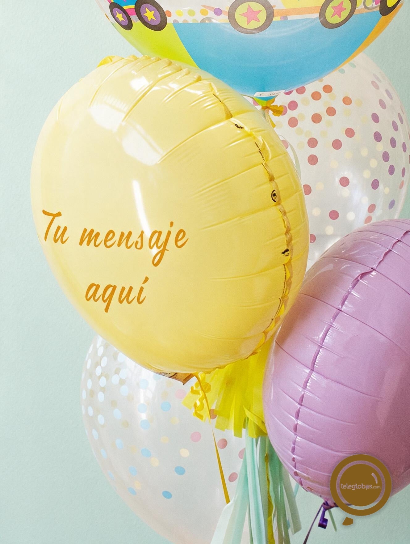 Bunch de globos con helio Burbuja -Circo- y personalizado - detalle