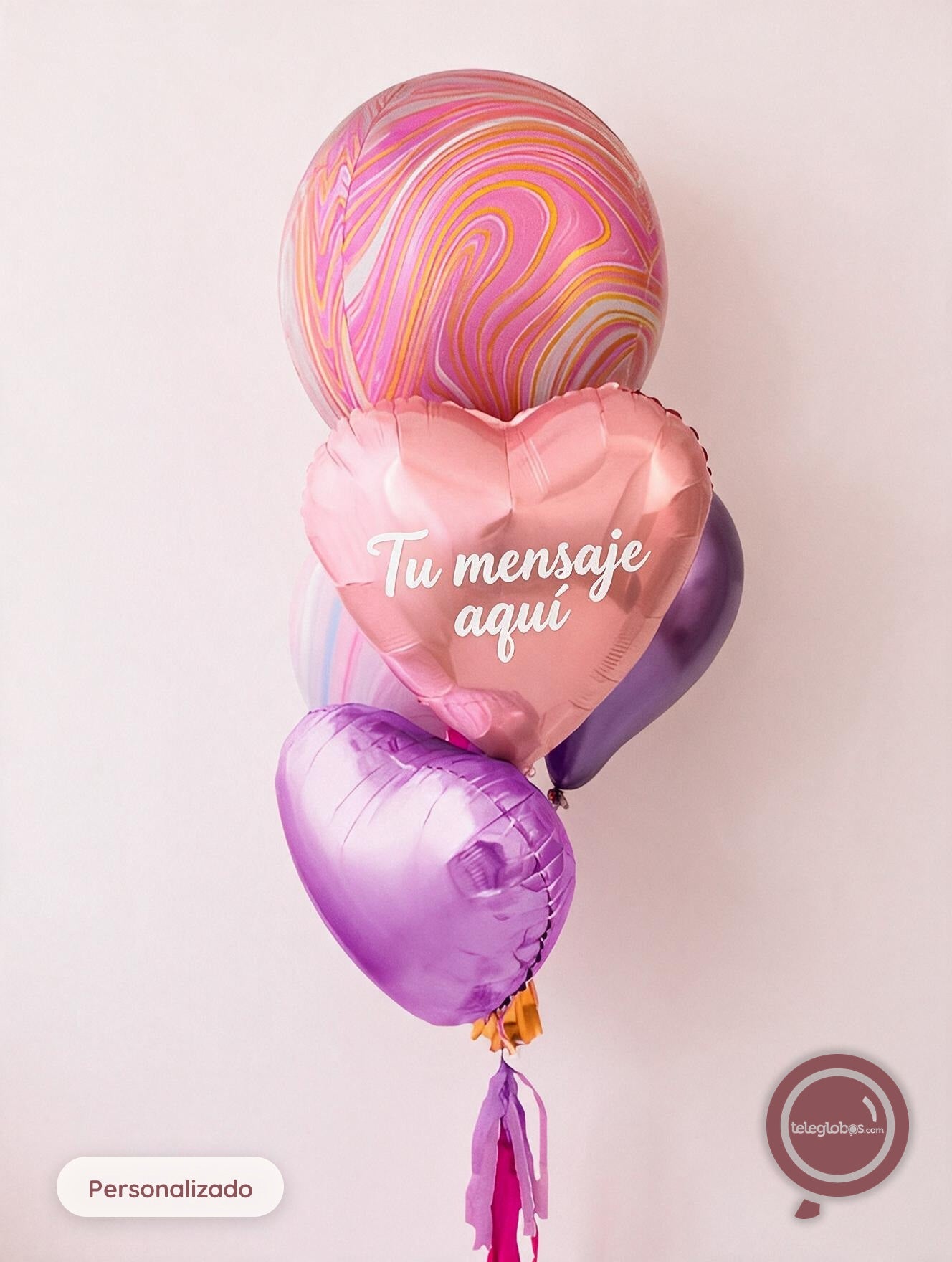 Bunch de globos con helio Marblez (Rosa) personalizado