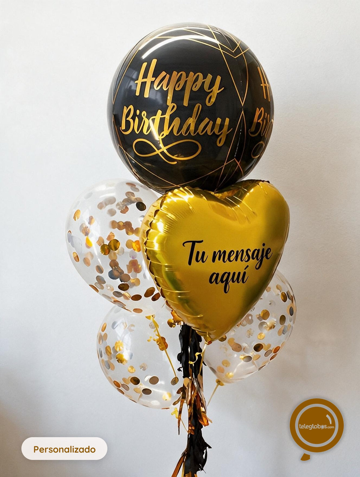 Bunch de globos con helio Orbz HB, Confetti y Personalizado