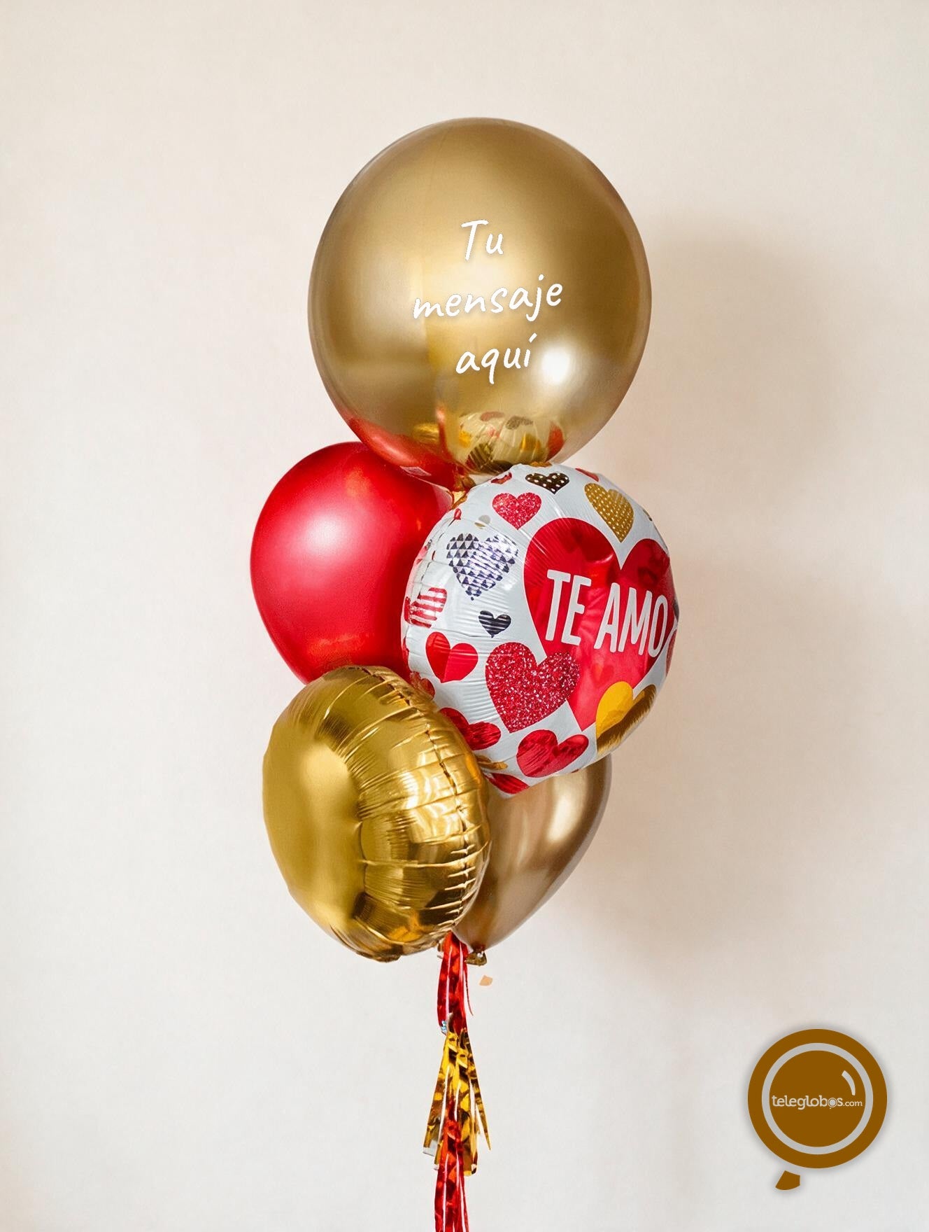 Bunch de Globos con Helio Personalizado -Te amo Corazones-