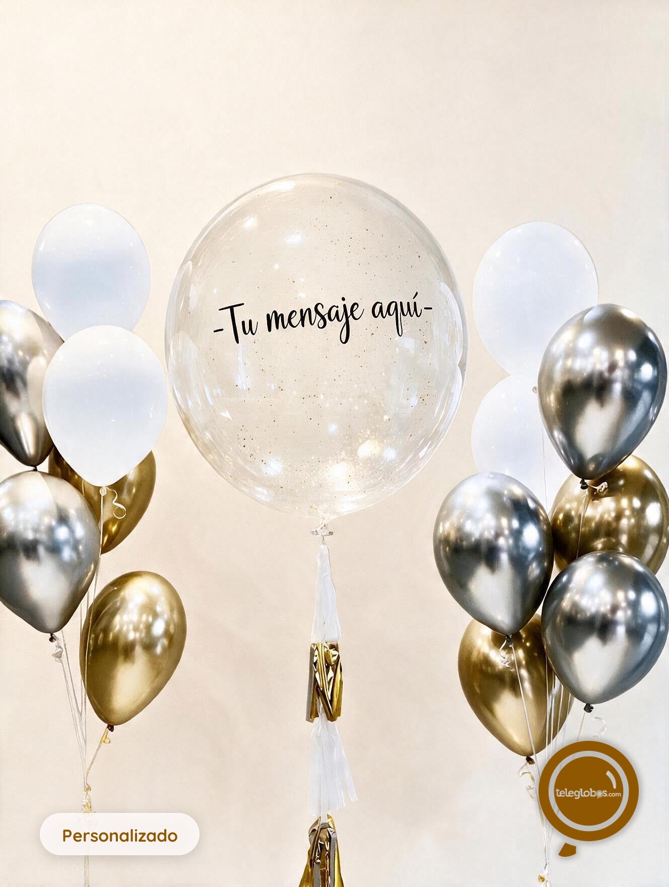 Burbuja Gigante Personalizada y bouquet de globos laterales